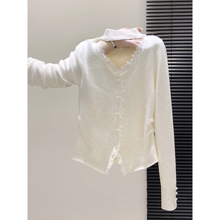 韩系挂脖镂空蕾丝拼接针织衫毛衣女秋冬新款加绒加厚修身打底上衣