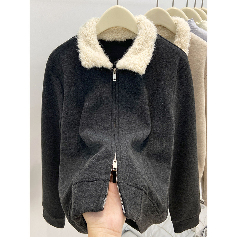 韩系毛领双拉链长袖开衫外套女2025冬季新款宽松时尚休闲加绒上衣,女装/女士精品,卫衣/绒衫,淘宝优惠券,粉丝福利购,淘宝优惠卷