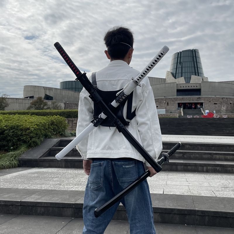 居合道竹刀剑拔刀挂腰带护具武术剑套带鞘表演折叠剑袋固定皮革
