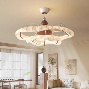 宋式美学中古风餐厅吊扇灯法式复古胡桃木色卧室吸顶灯新中式吊灯