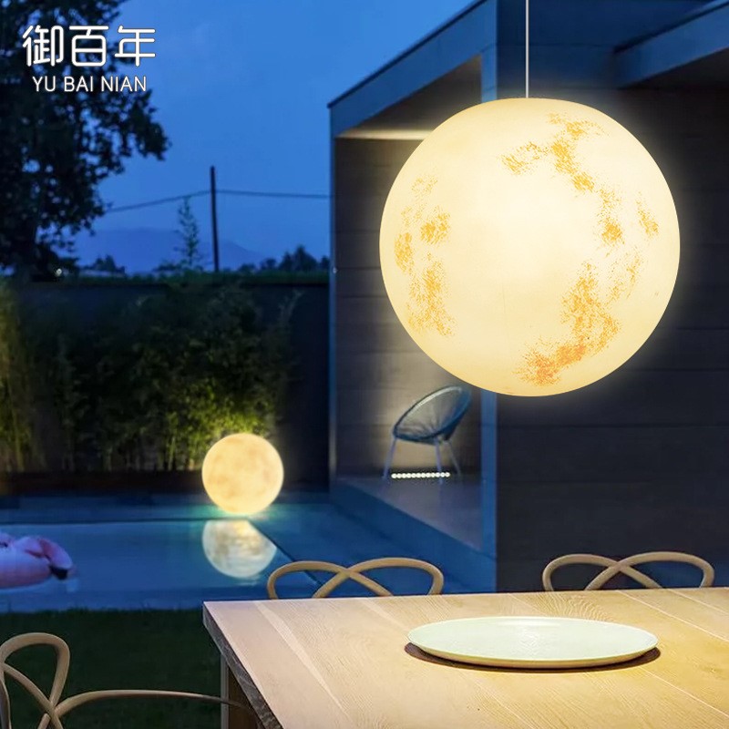 网红月亮吊灯月球灯星球装饰北欧艺术卧室餐厅灯店铺创意吧台球形