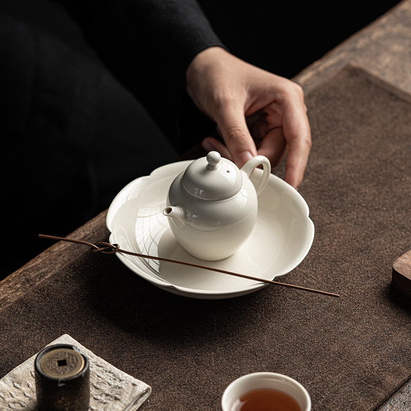 仿古陶瓷壶承草木灰单层茶承壶托可爱花瓣小果盘养壶垫干泡台