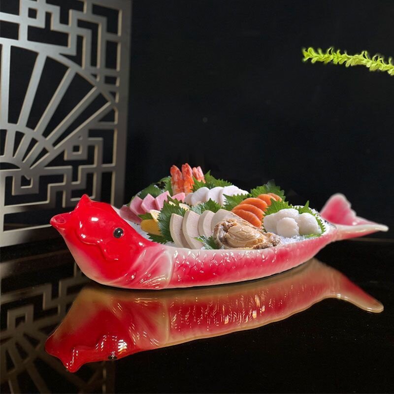 网红大号鲤鱼造型创意个性树脂鱼盘高档酒店餐厅特色摆盘干冰餐具