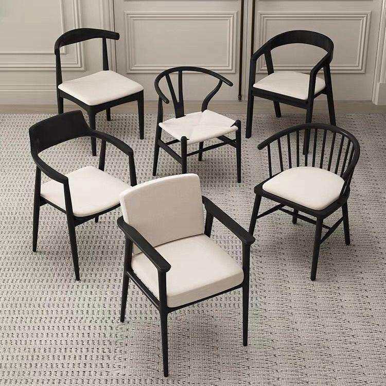 黑色实木餐桌椅简约现代靠背扶手椅家用餐椅软坐垫学生椅藤编椅子