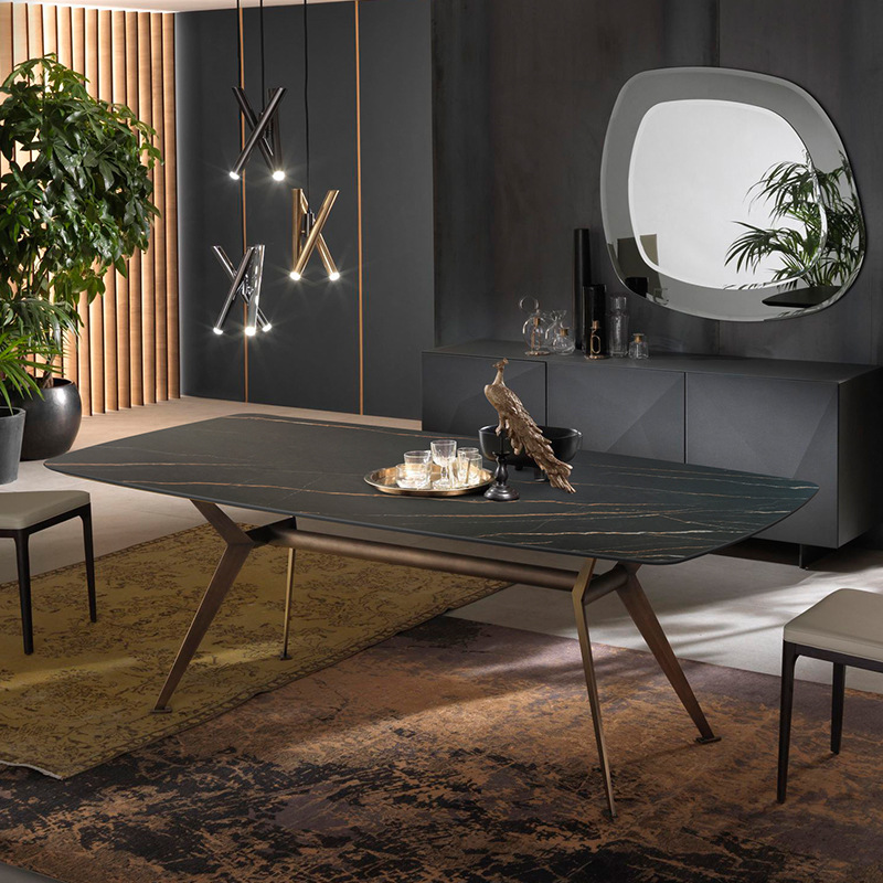 意式极简岩板餐桌椅组合小户型轻奢客厅家用现代简约长方形饭桌子