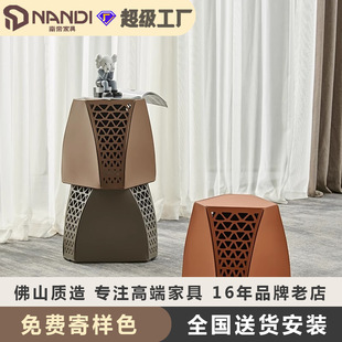 轻奢马鞍皮矮凳沙发搁脚门口换鞋凳设计师款创意镂空高级感梳妆凳