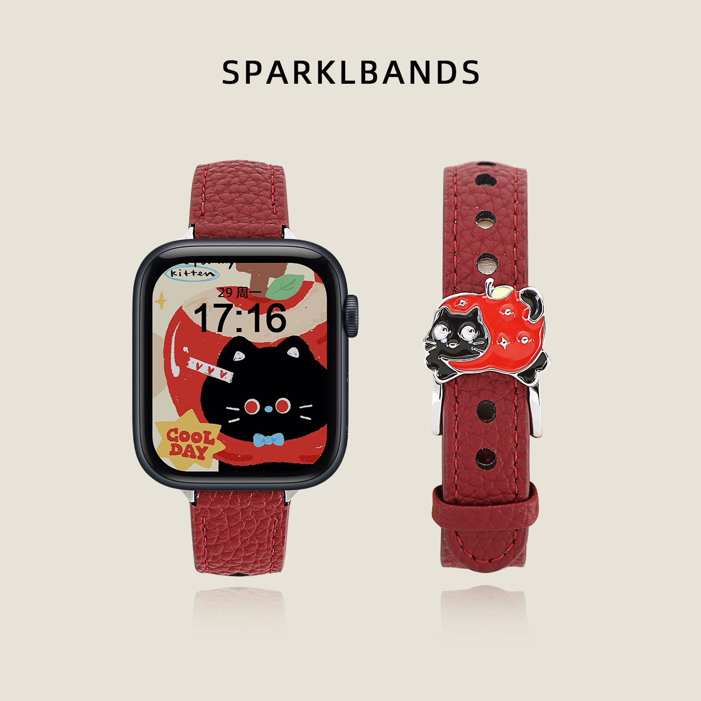 【红苹果小猫】适用苹果手表表带iWatch11手表带s10智能applewatch9新年款8春夏7小众高级女士华为