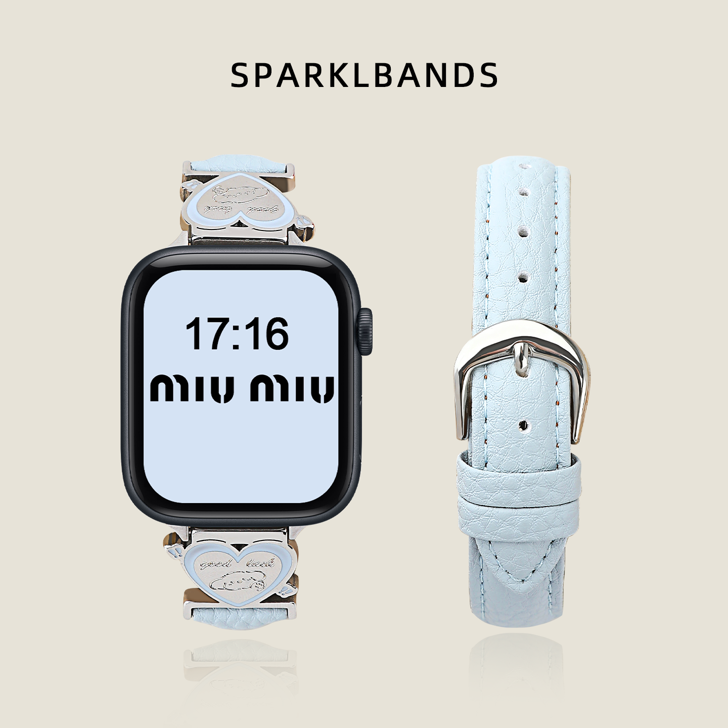 【真牛皮】适用于applewatchs11苹果女士新款荔枝纹皮质iwatchs9小狗爱心铭牌8手表SE高级感表带Ultra2春夏