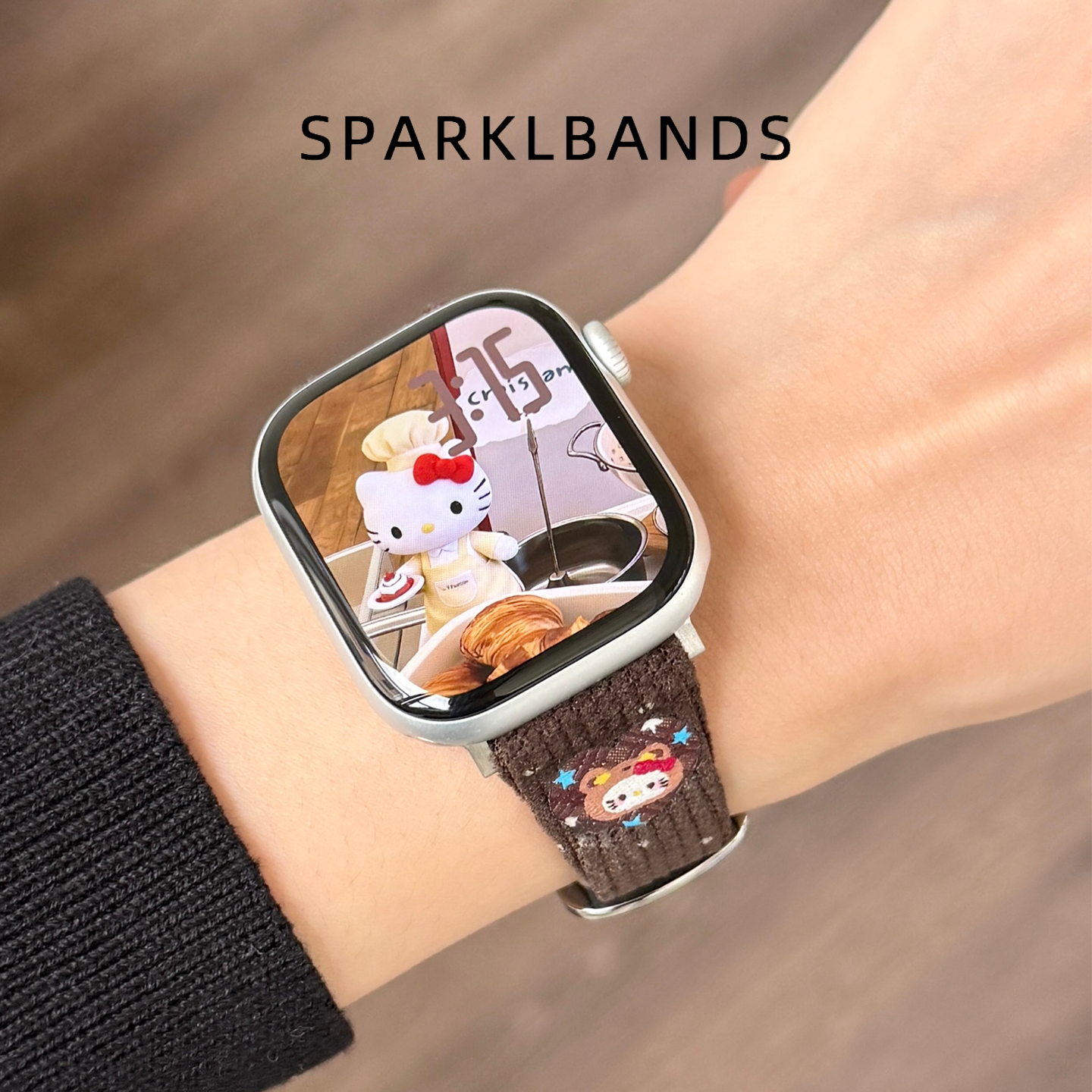 【KT猫灯芯绒】适用于S11苹果手表表带AppleWatchS10细闪爱心吊坠iWatchS9kitty小众可爱SE女款6高级7四季