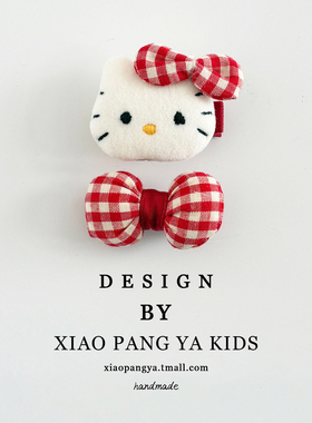 宝宝可爱红色充棉KT猫发夹婴幼儿全包不伤发夹子儿童发卡头饰发饰