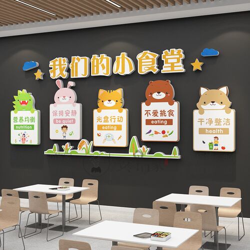 午托管班墙面装饰布置食堂文化墙贴小饭桌餐厅环创幼儿Z园主题成
