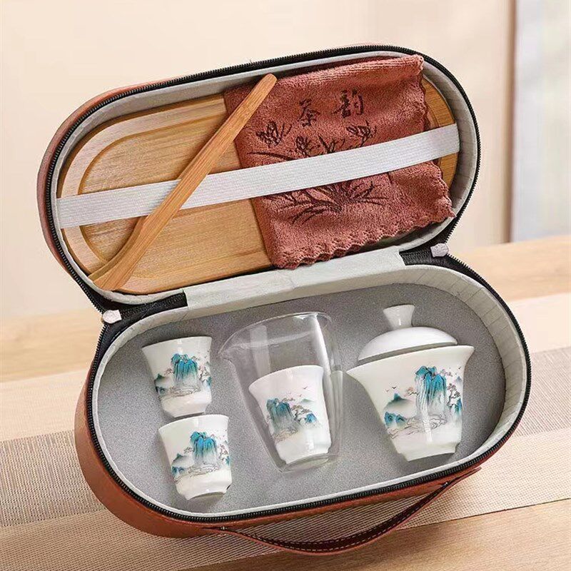 便捷旅行茶具套装带o茶盘羊脂玉盖碗茶杯套组高品质白瓷节日礼品,餐饮具,旅行茶具,淘宝优惠券,粉丝福利购,淘宝优惠卷