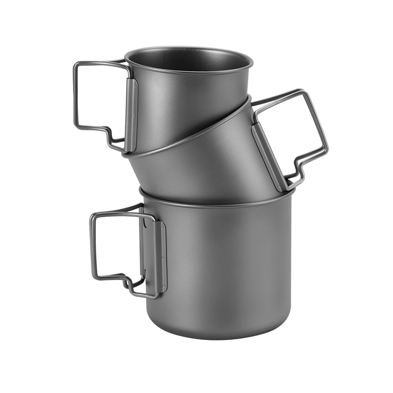 纯钛杯子折叠柄马克杯p户外野炊露营咖啡杯子水杯便携式全钛耐高