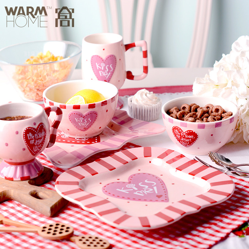 爱在生活欧式釉下彩陶瓷餐具碗盘碗F碟创意可爱心形盘子菜盘米饭,餐饮具,盘,淘宝优惠券,粉丝福利购,淘宝优惠卷