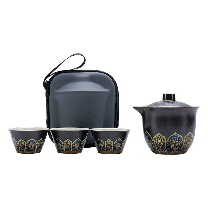 陶瓷快客杯户外便携旅行r茶具套装露营车载一壶六杯泡茶壶带收纳,餐饮具,旅行茶具,淘宝优惠券,粉丝福利购,淘宝优惠卷