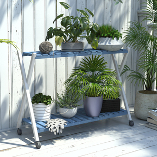 两层阳台花架子实木双层花园美式地中海可移动防S腐木质多肉置物