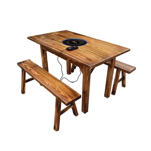 火锅桌椅炭炉锅桌子实木饭店火y锅店电磁炉下沉式方桌四方桌大排