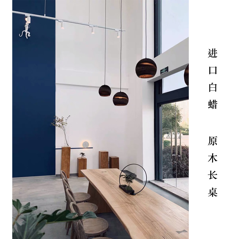 自然边实木大板办公会议长桌复古原木白腊民宿酒店V洽谈泡茶餐厅