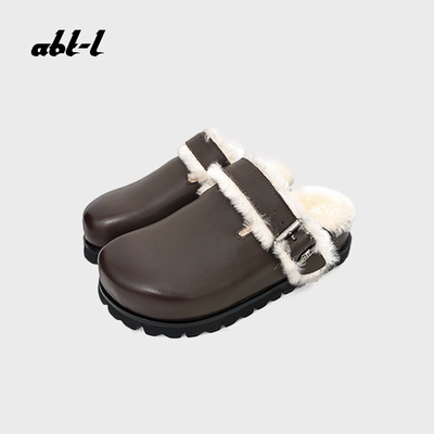ABT-L棕色厚底加绒保暖毛毛半拖