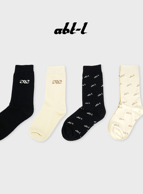 ABT-L轻运动中筒袜/白色黑色字母logo提花ins潮袜棉袜春秋款长袜