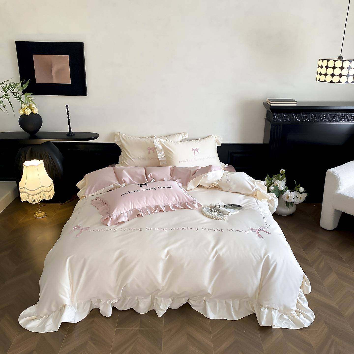 法式少女心100s全棉磨毛秋冬款保暖轻奢感床上用品四件套花边被套,3C数码配件,其它配件,淘宝优惠券,粉丝福利购,淘宝优惠卷