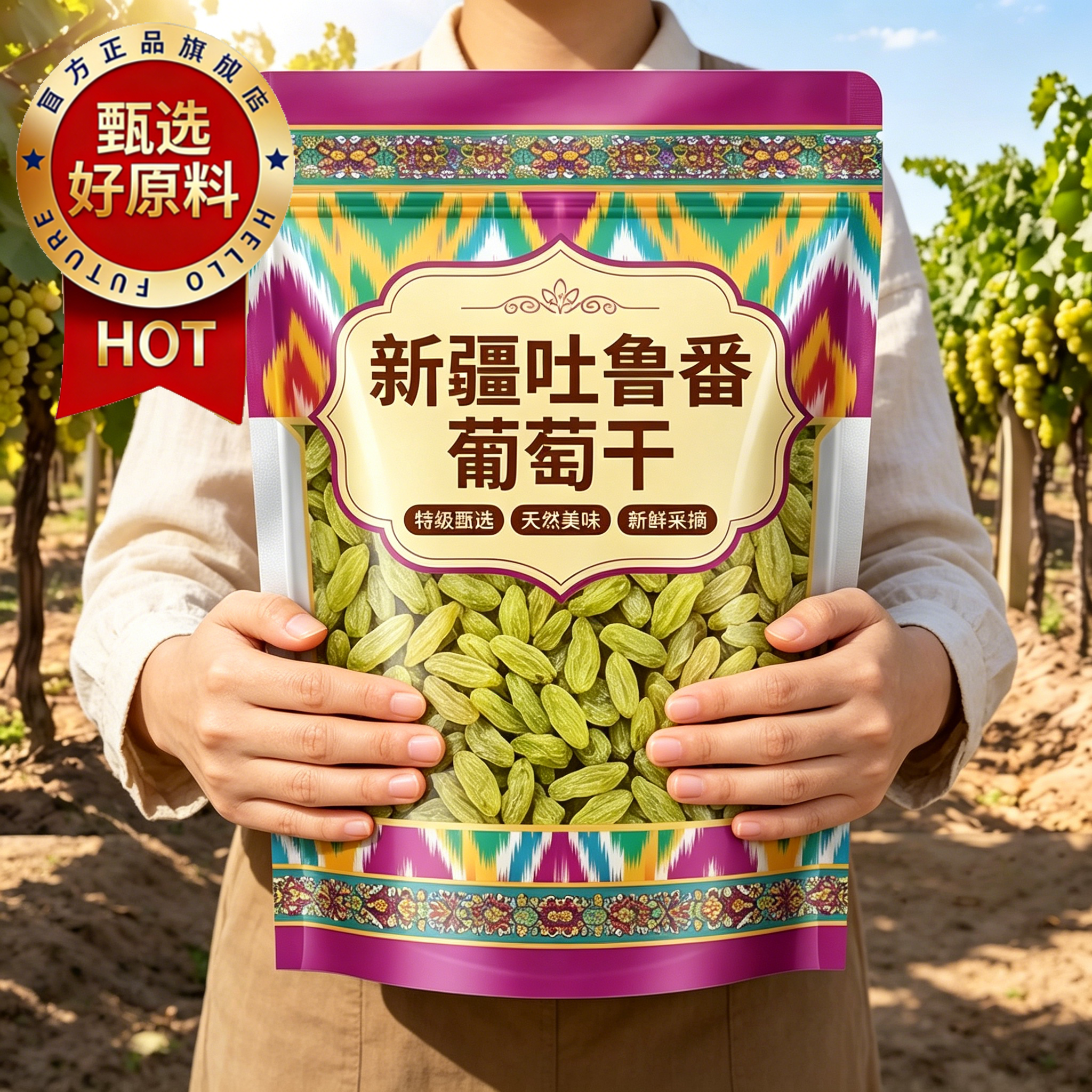 一口蜜香新疆特产干果正宗吐鲁番特级绿香妃葡萄干特大无籽香妃王