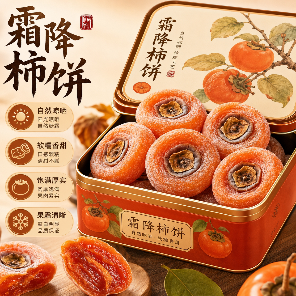 【出口韩国】柿子饼广西桂林恭城流心农家开袋即食柿饼非陕西富平