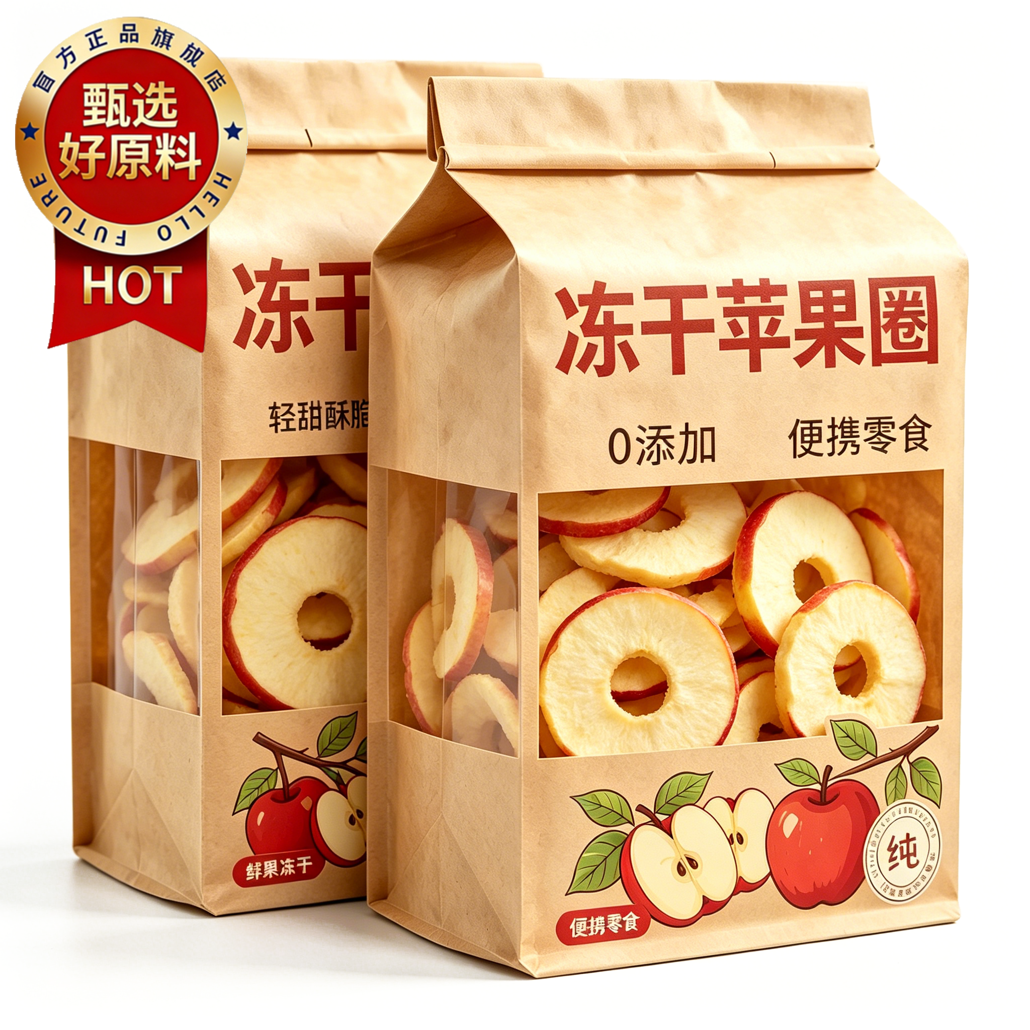 冻干苹果脆厚切苹果圈烟台苹果干片非油炸散装零添加零食健康果干