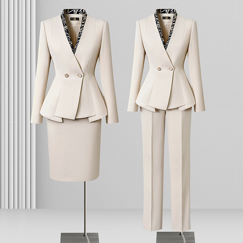 高级感秋季职业西装套装女气质修身两件套装裙正装酒店前台工作服