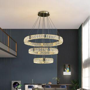 客厅吊灯轻奢现代简约创意餐厅卧室主灯大气家用高端圆环水晶灯具