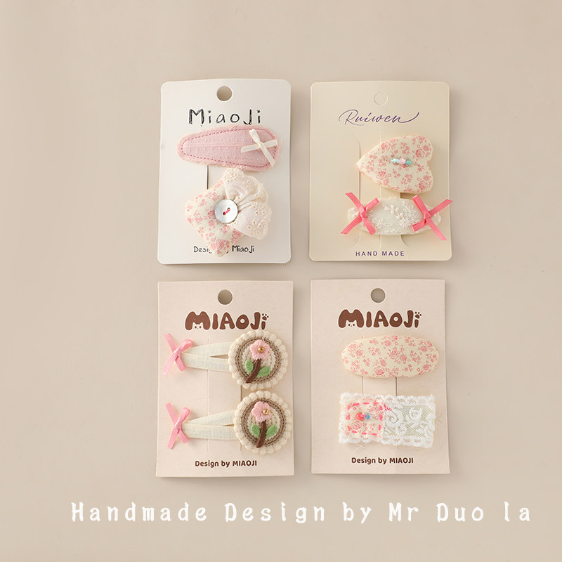 朵拉童话儿童椭圆碎花格纹发夹女童布艺侧边刘海夹宝宝碎发BB夹