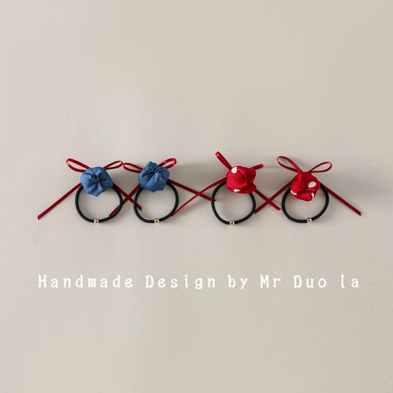 韩国甜美气质红蓝郁金香波点发饰丝带蝴蝶结珍珠花朵弹力皮筋发圈