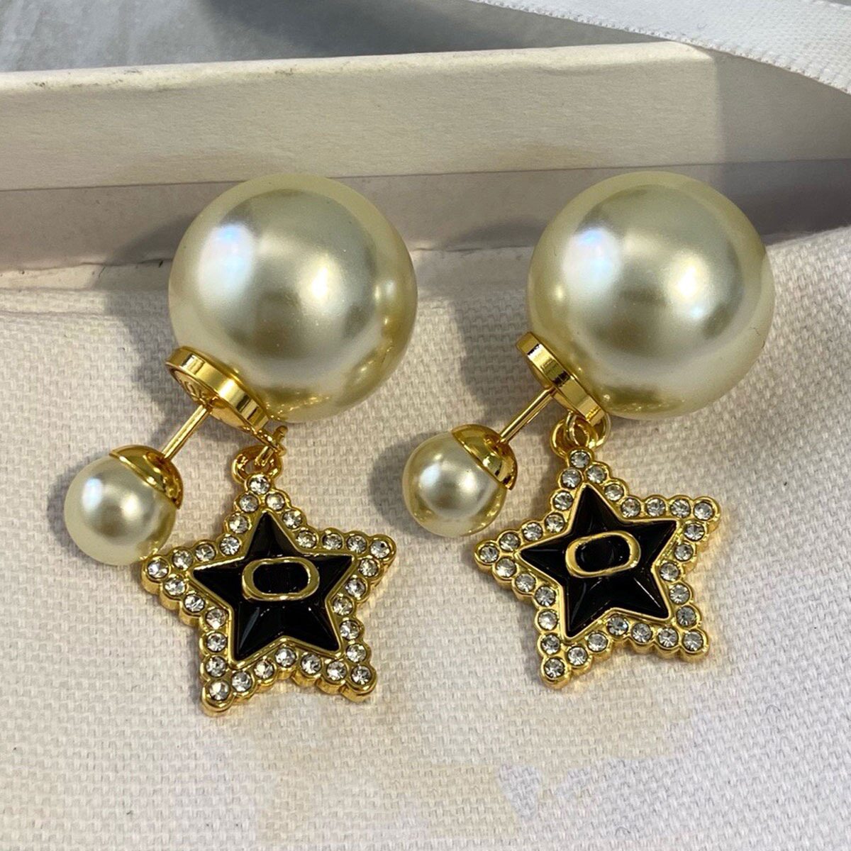 26新款D前后珍珠镶钻五角星耳环女轻奢高级感气质耳钉百搭925银针