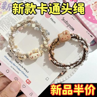 日系可爱奶咖色kt猫彩发圈ins少女心百搭情侣闺蜜卡通头饰头绳