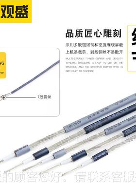 观盛宏15屏蔽线2awg灰色麦克风咪头线外径8TUO1音.8mm单芯屏蔽频