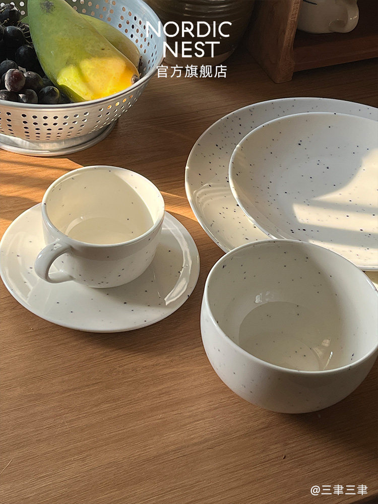 北欧之巢Scandi living餐具白色小雀斑系列碗碟套装一人食下午茶