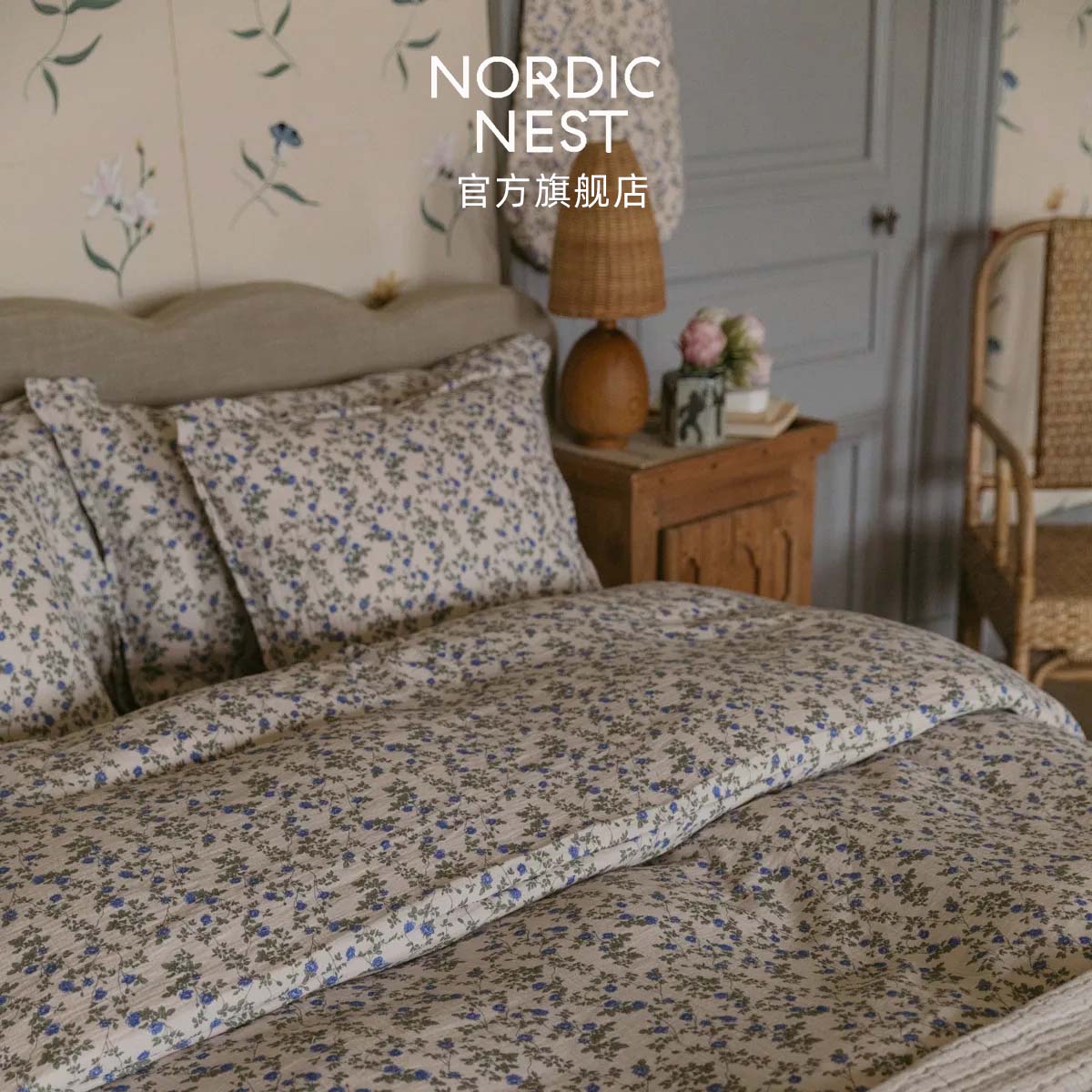 瑞典直邮Garbo and Friends Dainty 蓝玫瑰平纹细布成人床品被套