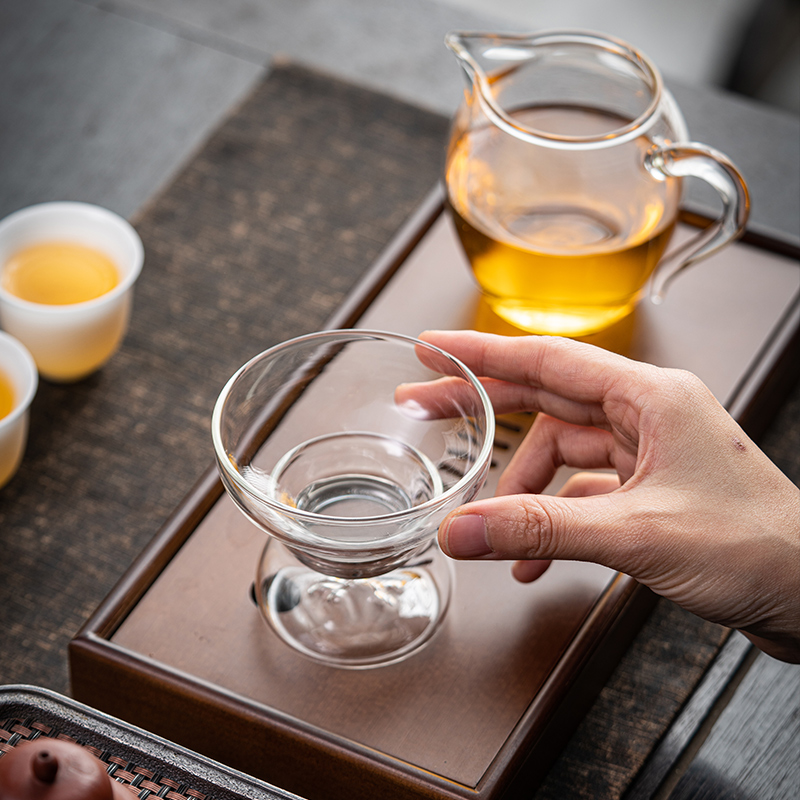 手工玻璃茶漏茶滤一体茶隔滤网漏斗茶水分离泡茶器茶叶过滤器茶滤