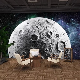 3D立体仿发光墙壁工业风月球表面墙纸烧烤火锅店背景墙布水泥壁纸