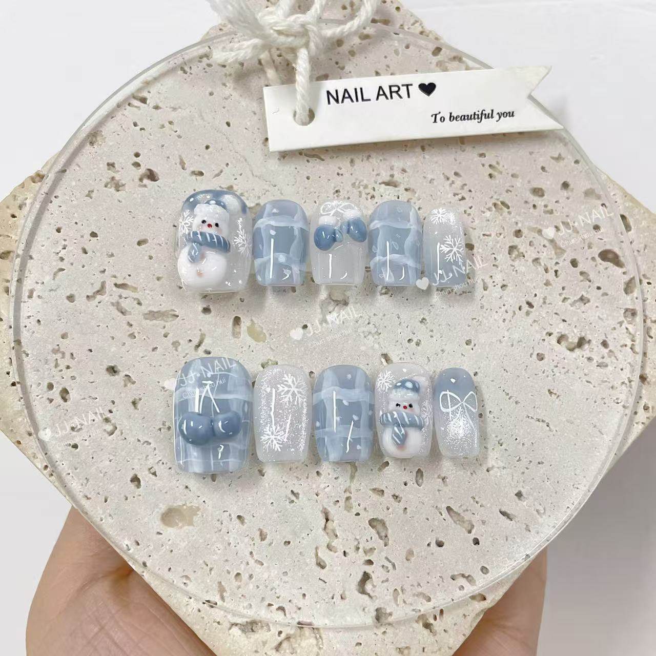 【雪人祈愿】穿戴甲蓝色卡通穿戴甲显白美甲贴片指甲贴,彩妆/香水/美妆工具,穿戴甲/甲片,淘宝优惠券,粉丝福利购,淘宝优惠卷