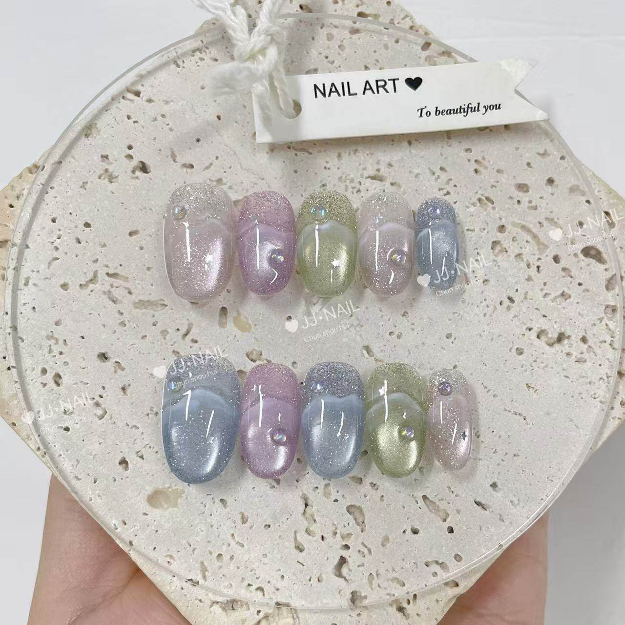 星落汀兰渐变闪粉成品穿戴甲