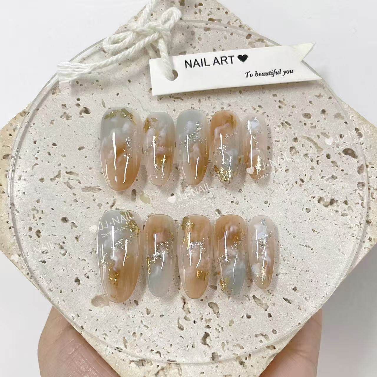 【如梦似幻】穿戴甲裸色晕染穿戴甲片金箔装饰法式显白金属风,彩妆/香水/美妆工具,穿戴甲/甲片,淘宝优惠券,粉丝福利购,淘宝优惠卷