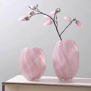 创意法式粉色玻璃花瓶摆件客厅插花水养鲜花轻奢高级感小众装饰品