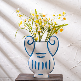 法式ins风手工彩绘陶瓷花瓶轻奢高级感客厅玄关摆件水培插花玫瑰