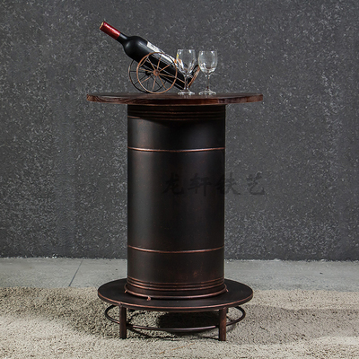 美式铁艺做旧圆凳椅子复古工业风酒吧桌椅奶茶甜T品店油桶桌椅组