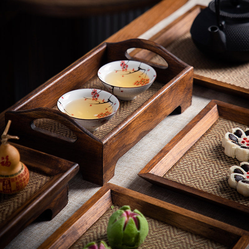 泰国木质干泡茶盘家用复古托盘杯具收纳盘中O式藤草编水果针线盘,餐饮具,茶盘,淘宝优惠券,粉丝福利购,淘宝优惠卷
