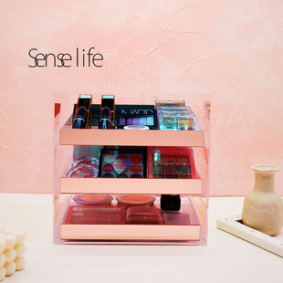 亚克力抽屉式化妆收纳盒大号炫彩眼影盘收纳盒Q彩妆气垫粉饼置物