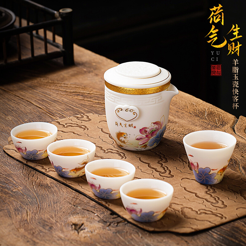 中国风旅行茶具套装素烧羊脂玉瓷快客杯五杯便携式陶瓷白瓷泡茶壶