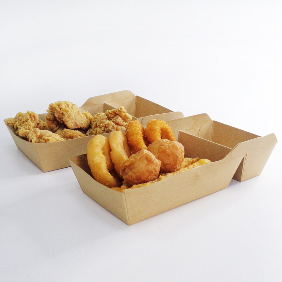 一次性双格牛皮纸餐盒分格薯条串串油炸小食盒外卖食品包装打包盒