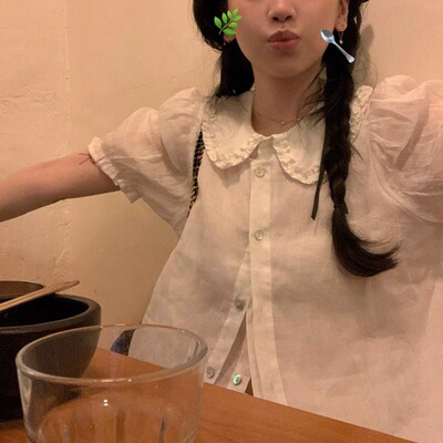 uungchuuu 25SS 小白花 双层假两件100苎麻短袖衬衫上衣